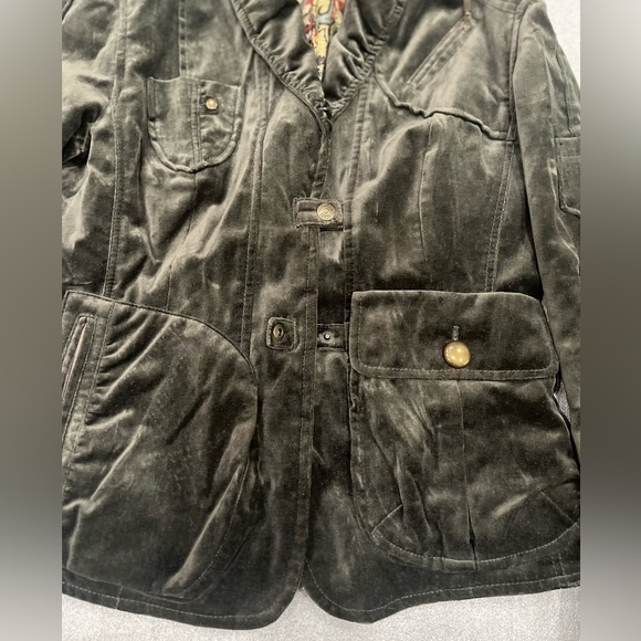 [S/M]Marc Aurel Dark Green Velvet Blazer Pockets Military Hippie Chic - Picture 3 of 15